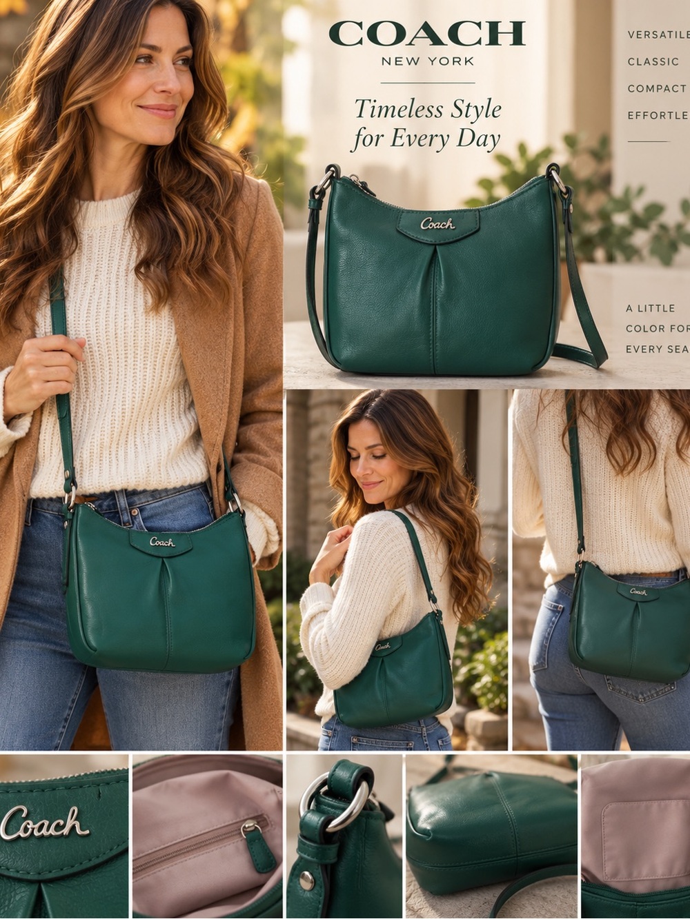 Coach Ashley Y2K Style Teal Leather Crossbody Bag Silver Hardware - Picture 2 of 14